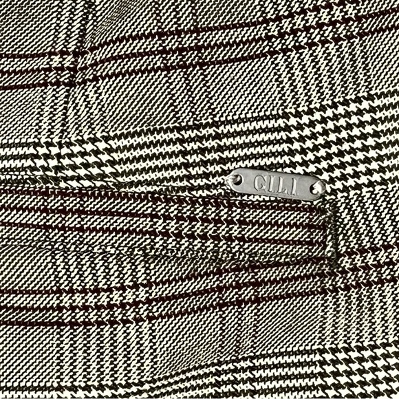 G.I.L.I. WIDE LEG PLAID PANTS Size 6 BLACK BROWN CREAM w/ MAROON SIDE STRIPES - Picture 10 of 11